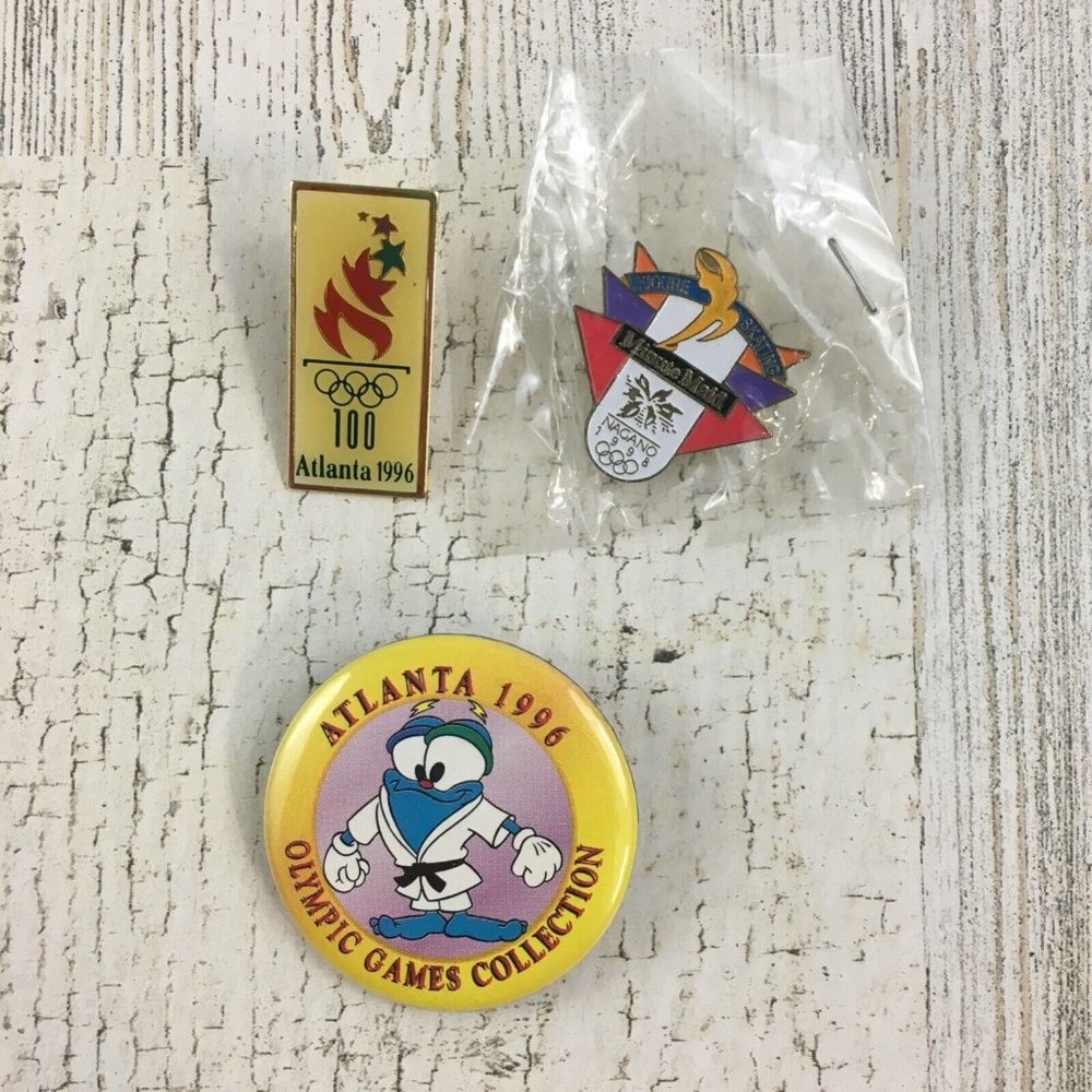 Olympics Pin Button Lot 1996 Atlanta Izzy Button 1998 Figure Skating Minute Maid